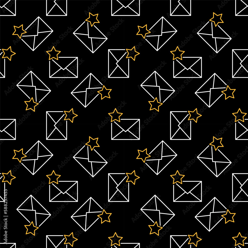 Aufkleber envelope with star vector thin line dark seamless pattern