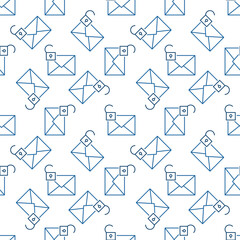 Envelope with Open Padlock vector outline seamless pattern