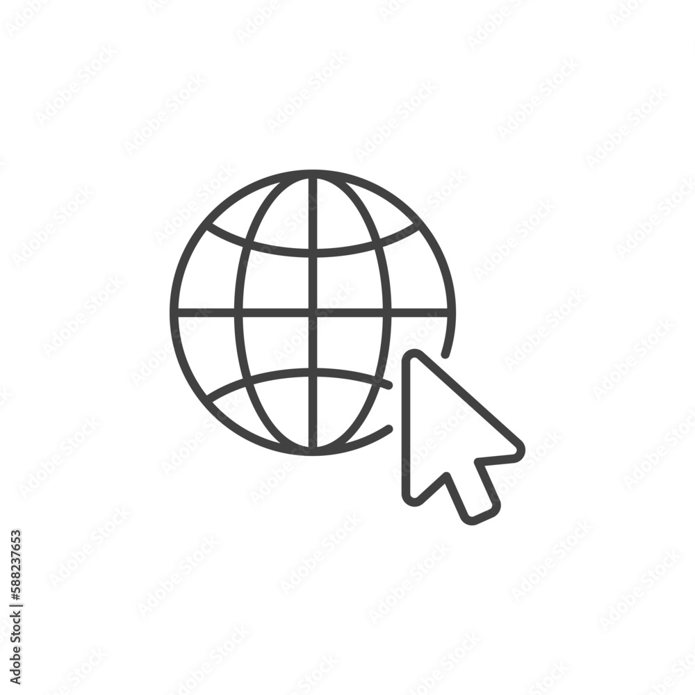 Poster mouse cursor on globe vector concept line icon or symbol
