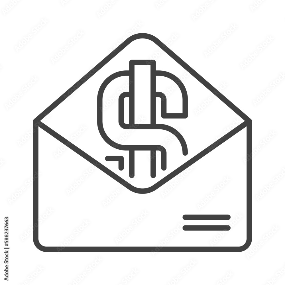 Poster opened envelope with dollar symbol vector corruption concept linear icon