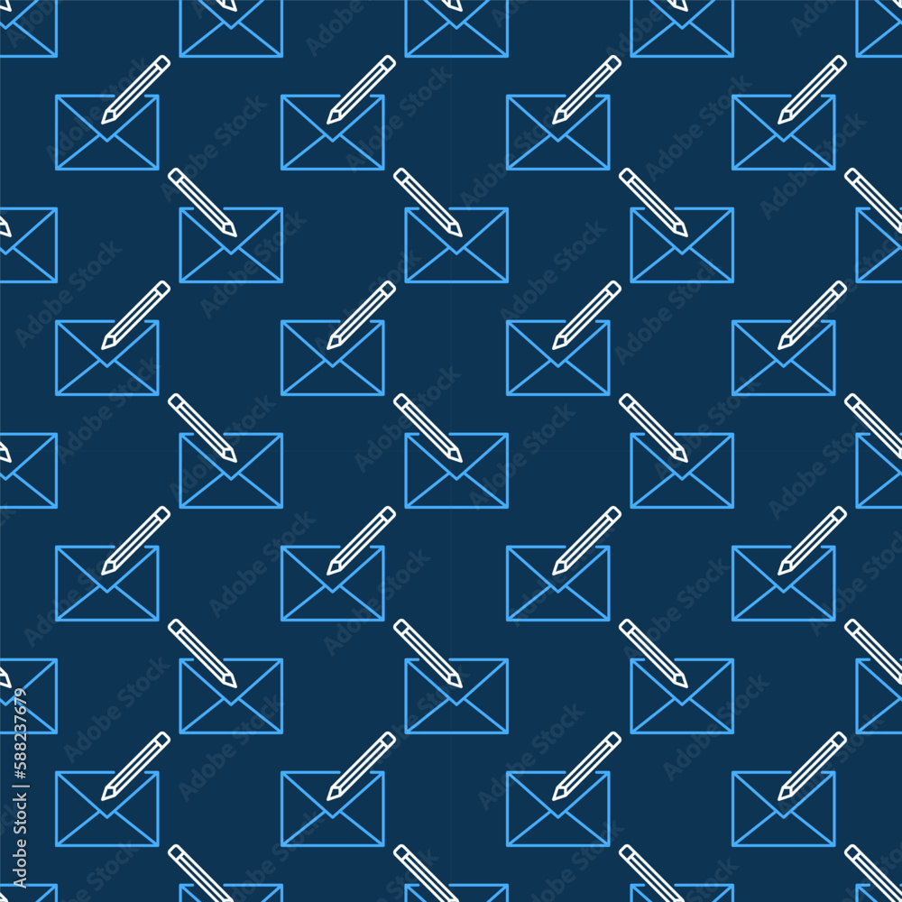 Poster pencil with envelope vector blue line seamless pattern