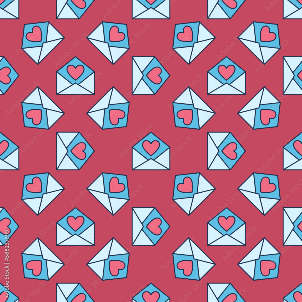 Aufkleber red heart inside envelope vector colored seamless pattern