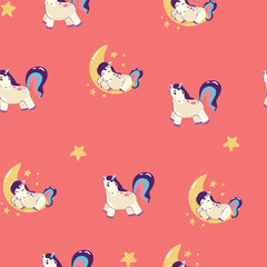 Naklejka na ściany i meble Cute unicorn, and pink background decoration. Seamless repeating pattern texture background design for fashion fabrics, textile graphics, prints etc