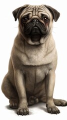 Obraz premium Beige Pug Dog Sitting Against White Background