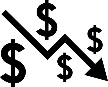black dollar signs and downward arrow clip art preview