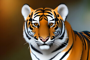 Close up view portrait of a Siberian or Bengal tiger,3d illustration of Bengali tiger look at front, 4k, wildlife background, HD Wallpaper, AI