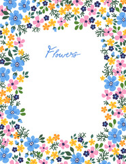 Obraz premium Flower wreath with cute flowers and leaves. Vector illustration for greeting cards, posters, invitations, art prints, weddings.