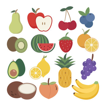 Set of fruits vector collection. Tropical fruits illustration flat design.