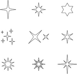 Star icon. Shiny and sparkle pictogram, blink glitter and glowing symbol. Vector night sky decorative boho elements isolated.