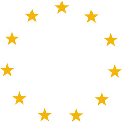 Stars of various sizes arranged in a circle. Round frame, border. Black star shape, simple symbol. Design element, ornament. Vector illustration.