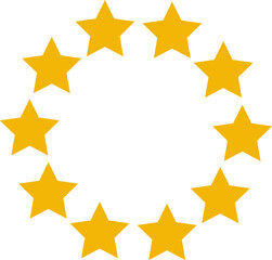 Obraz premium Stars of various sizes arranged in a circle. Round frame, border. Black star shape, simple symbol. Design element, ornament. Vector illustration.