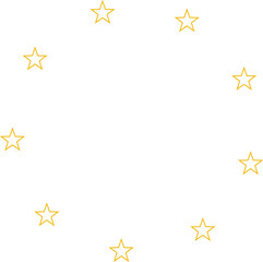 Stars of various sizes arranged in a circle. Round frame, border. Black star shape, simple symbol. Design element, ornament. Vector illustration.