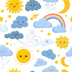 seamless background with sun and clouds vector