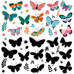 set of butterflies in flat style isolated vector, collection