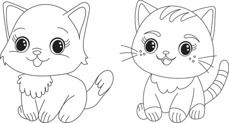 kittens childrens coloring book, vector on white background