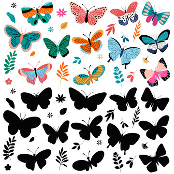 set of butterflies in flat style isolated vector, collection