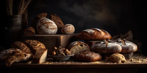 Foto op Canvas Assortment of Homemade Delights: Comforting Food-Themed Background Featuring Freshly Baked Artisan Bread, Captivating Textures, Timeless Appeal, and Copy Space in a 2:1 Aspect Ratio, Generative AI Ill © BotTastic