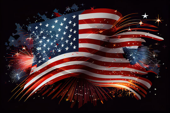 USA 4th of july independence day design of american flag with fireworks vector illustration. Generative Ai