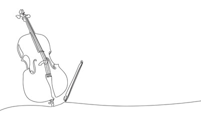 One line continuous cello illustration. Line art classic musical instrument. Violoncello  © clelia-clelia
