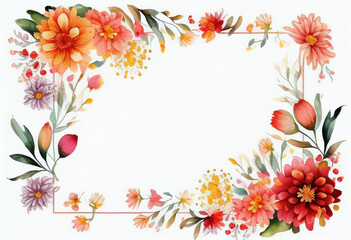 Fototapeta premium Beautiful Watercolor Floral Frame, Copy Space, Generative AI