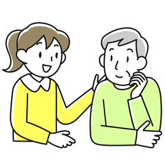 安心した表情で会話をするシニア男性と若い女性