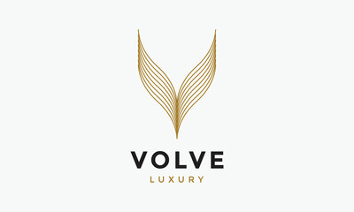Elegant leaf letter V concept logotype modern font design stylish