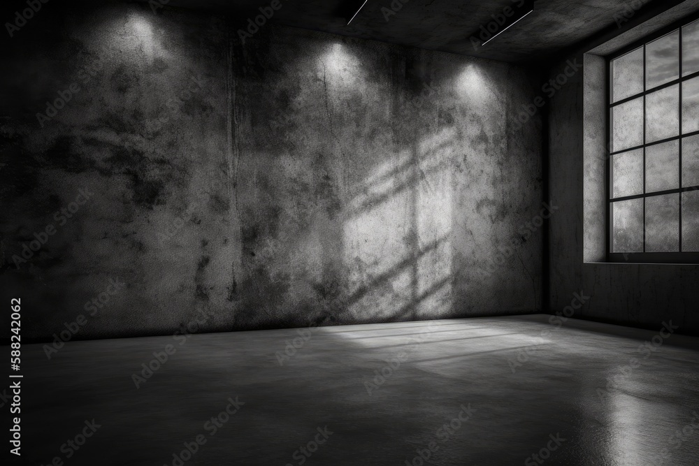 Aufkleber illustration of an empty room with a single window and concrete walls. generative ai