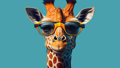 giraffe influencer with sunglasses. Generative ia - obrazy, fototapety, plakaty