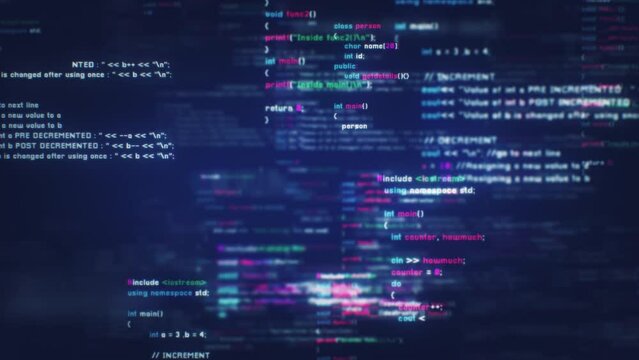 Programming code background loop. Perfect for software development presentations, tech-focused projects, or as a dynamic wallpaper, this animation showcases the intricacies of computer languages