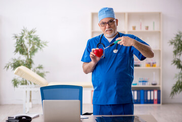 Old male doctor cardiologist working in the clinic