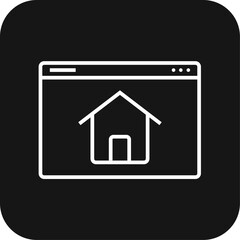 Homepage Marketing icon with black filled line style. web, house, internet, residential, building, button, website. Vector illustration