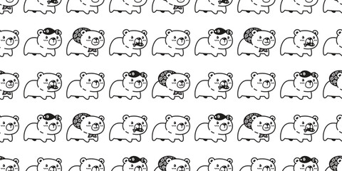 bear polar seamless pattern vector cartoon teddy eating fish tile background gift wrapping paper repeat wallpaper scarf isolated doodle illustration design