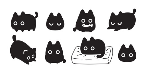 cat vector black kitten icon neko calico pet character cartoon symbol tattoo stamp scarf illustration design isolated