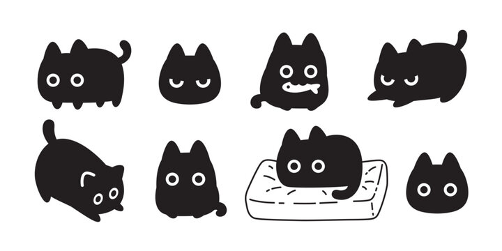 cat vector black kitten icon neko calico pet character cartoon symbol tattoo stamp scarf illustration design isolated