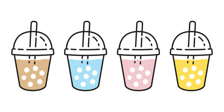 Boba tea vector bubble milk tea icon logo drink coffee cup character cartoon symbol doodle illustration clip art design