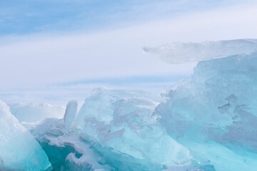 Large ice floe on an ice humpback on Lake Baikal