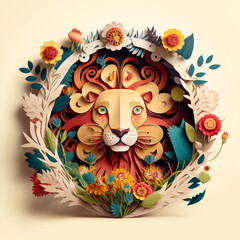 Illustration paper cut Lion face, Created with AI