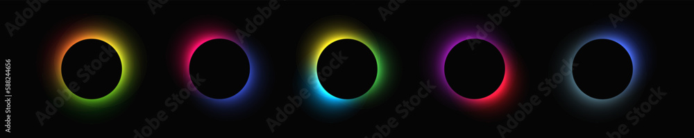 Poster set of circle illuminate light frames with color gradient