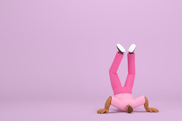 The black man with pink clothes.  He is falling down. 3d rendering of cartoon character in acting.