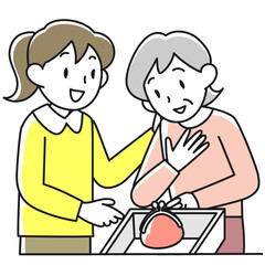 なくなったと思った財布を見つけて安堵するシニア女性