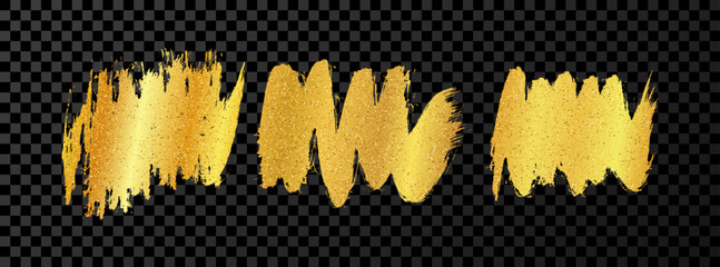 Set of gold hand drawn brush strokes
