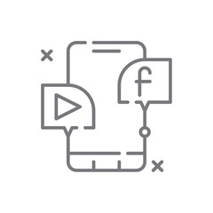 Social Media Feedback icon with black outline style. social, internet, mobile, marketing, like, phone, app. Vector illustration