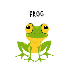 green frog cartoon isolated on white. stock vector illustration.