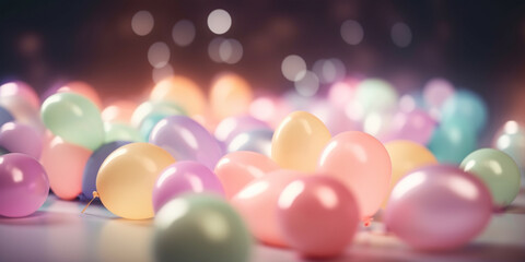 Beautiful background with colorful balloons created with generative Ai technology - obrazy, fototapety, plakaty