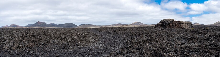View on the sea of lava surrounding volcan El Cuervo on the Los Cuervos hike on Lanzarote