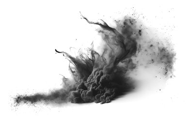 Black smoke explosion on empty transparent background. Isolated abstract brush. Generative ai - obrazy, fototapety, plakaty