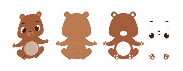 Cute bear candy ornament. Layered paper decoration treat holder for dome. Hanger for sweets, candy for birthday, baby shower, halloween, christmas. Print, cut out, glue. Vector illustration