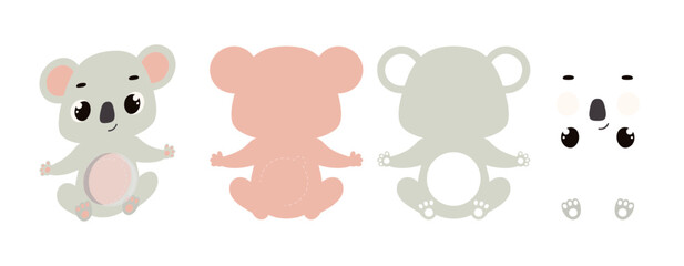 Cute koala candy ornament. Layered paper decoration treat holder for dome. Hanger for sweets, candy for birthday, baby shower, halloween, christmas. Print, cut out, glue. Vector illustration