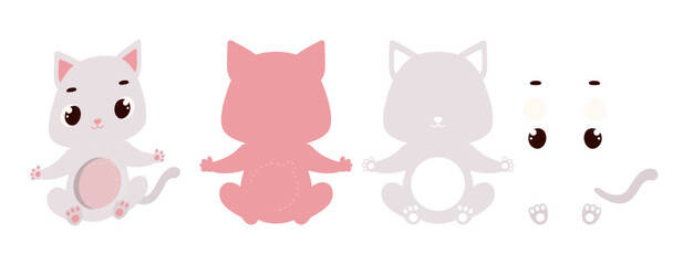 Cute cat candy ornament. Layered paper decoration treat holder for dome. Hanger for sweets, candy for birthday, baby shower, halloween, christmas. Print, cut out, glue. Vector illustration