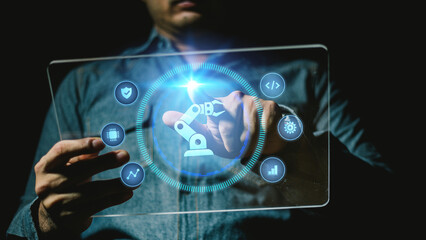 AI concept with young man in the night